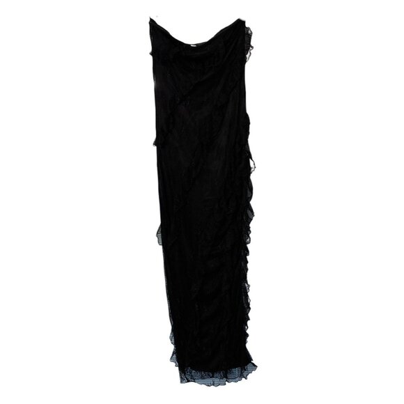 Paris Hilton Black Lace Strapless Maxi Dress, Size Large, Ruffle Slit Bodycon - Picture 1 of 6